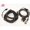 Coiled RJ45 cable to DB9 and 4pin connector