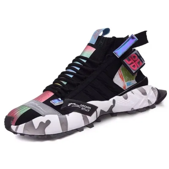 High Fashion Sneakers Men Knit Upper Breathable Men Casual Shoes Chunky Sneakers Trainers Spring and Autumn Plus Cashmere New