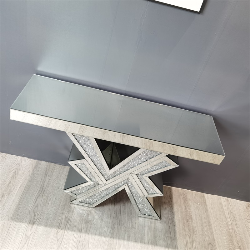 table de console en verre en miroir en cristal