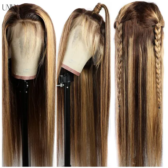 Uniky Brazilian Virgin Cuticle Aligned Human Hair Lace Front Wigs Highlight Color Honey Blonde Straight Wig for Black Women