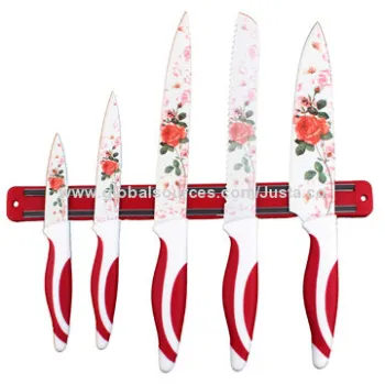Kitchen Knife Set, Special Flower Design Blade, Magnetic Holder