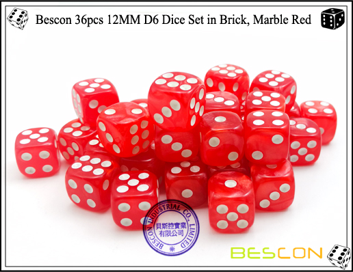 Bescon 36pcs 12MM D6 Dice Set in Brick, Marble Red-5