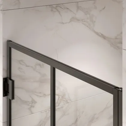 Black Framed Tempered Glass Shower Door Hinge Partition Solution