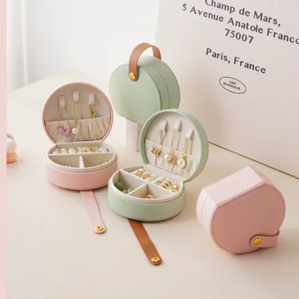 Travel PU Leather Jewelry Storage Box with handle