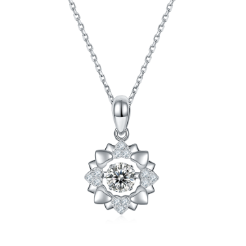 Simple Geometric Flower Shaped Love 925 Silver Moissanite Necklace Charm