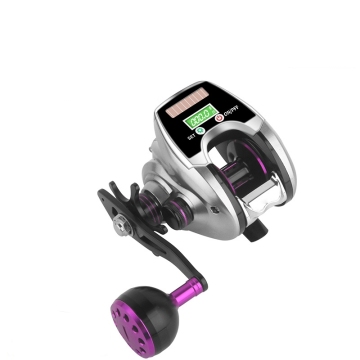 High-Quality 8.0:1 Gear Ratio Rechargeable Digital Display Saltwater Baitcasting Fishing Reel 6+1BB Silver Magnetic