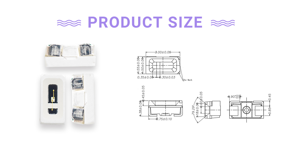 Size of 3015UVC43P1L14 430 nm LED Emitters 3014 Side View LED 440nm LED 435nm LED