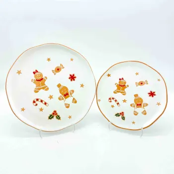 Christmas Gingerbread Man Round Plate Set