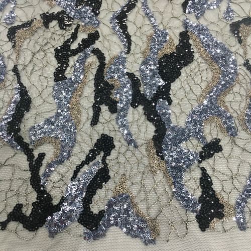 Colorful 3MM Sequins Embroidery On Poly Mesh