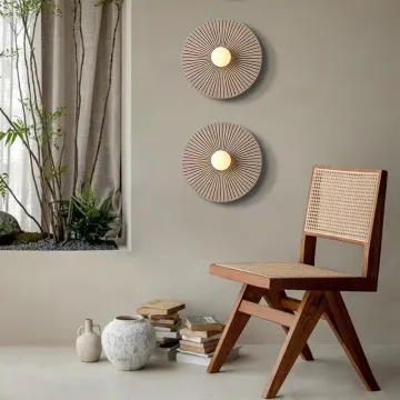Wabi-Sabi Style Wooden Wall Lamp - Japanese Antique Wood Round Light