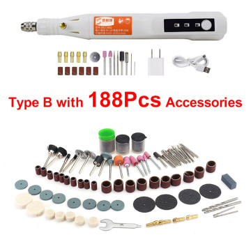110/138/188pcs 3 Speed Cordless Electric Grinder Drill Engraving Pen Rotary Tool Kit 1100mAh USB Charging 5000-15000r/min