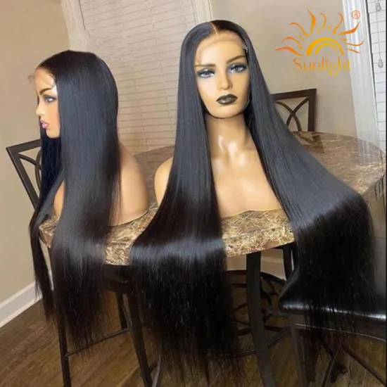 Sunlight hd lace wigs 100% virgin human hair long 36 38 42 inch straight virgin brazilian human hair extension unprocessed wig