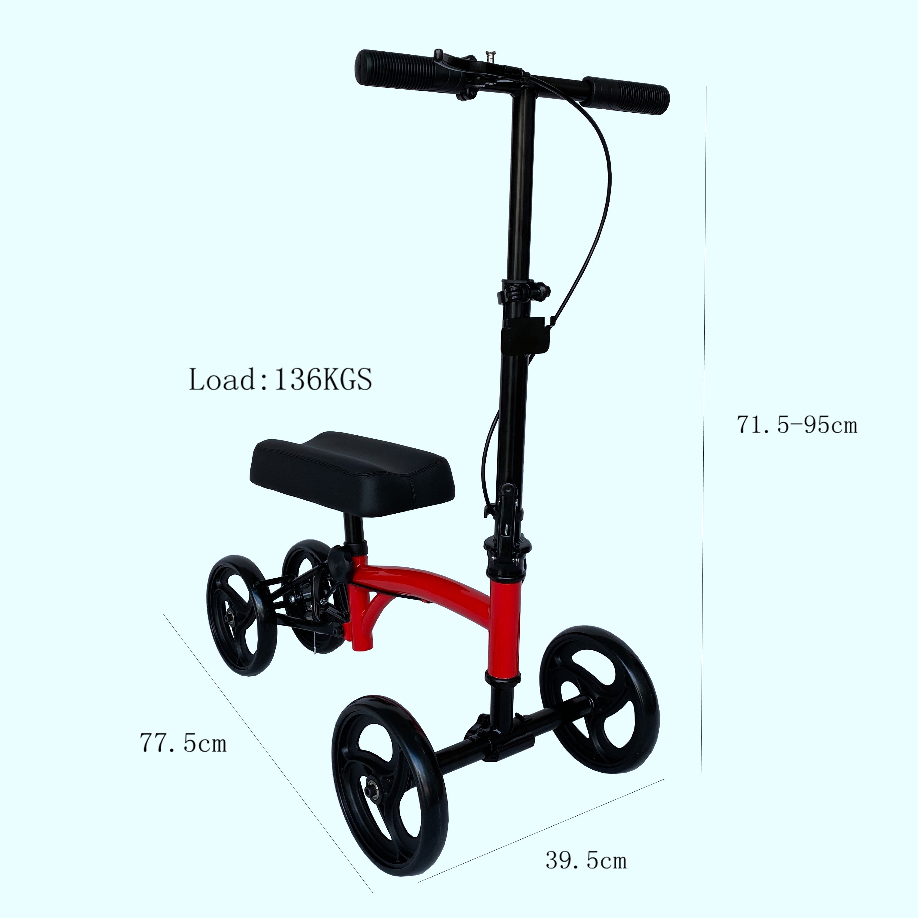 Red Rolling Medical Portable Luxury Knie Rollator Walker Scooter met PU -ondersteuningskussen