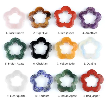 Red Jasper 30mm Hollow Plum Blossom Pendant & Ornament for Home Decoration Handmade Craved Stone Solar