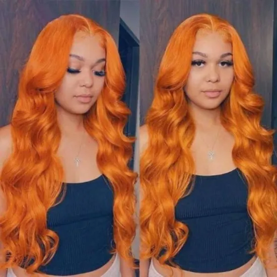 Uniky Overtone Ginger Red Blonde Orange Color Natural Brazilian Human Hair Lace Front Wigs T Part Pre Plucked Virgin Ginger Wig