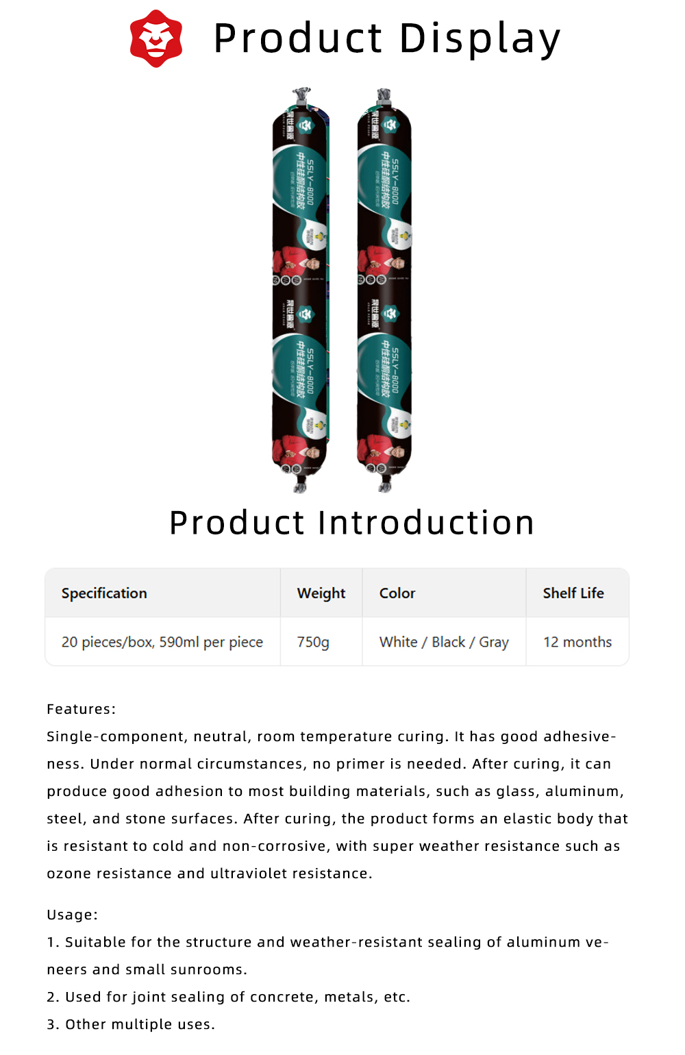 Neutral Silicone Structural Adhesive 8000 X