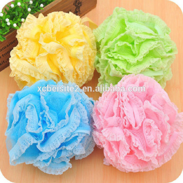 J188 bath sponge with lace in satin ribbon bath mesh sponge