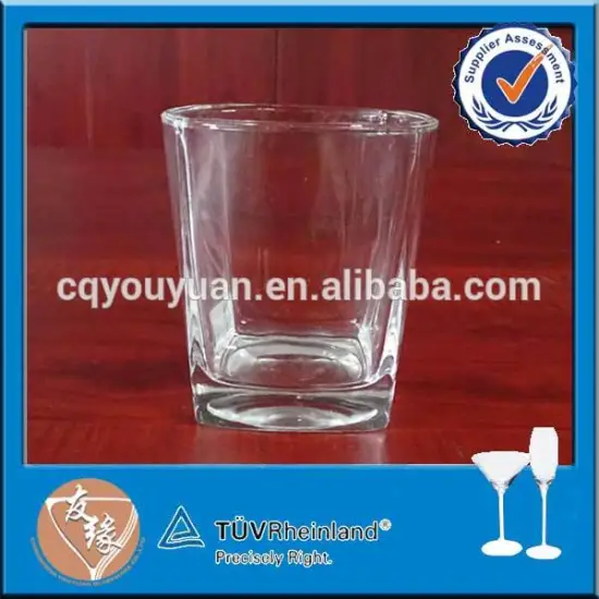 China made single wall whiskey glassware 190ml small heavy bottom square glass tumblers