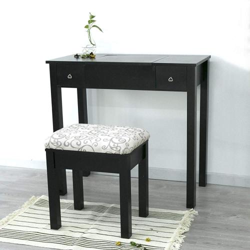 Black Jewelry Mirrored Dressing Table Stool Set