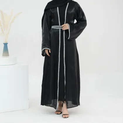 Shiny Polyester Glitter Abaya Set - Dubai Islamic Clothing for Women