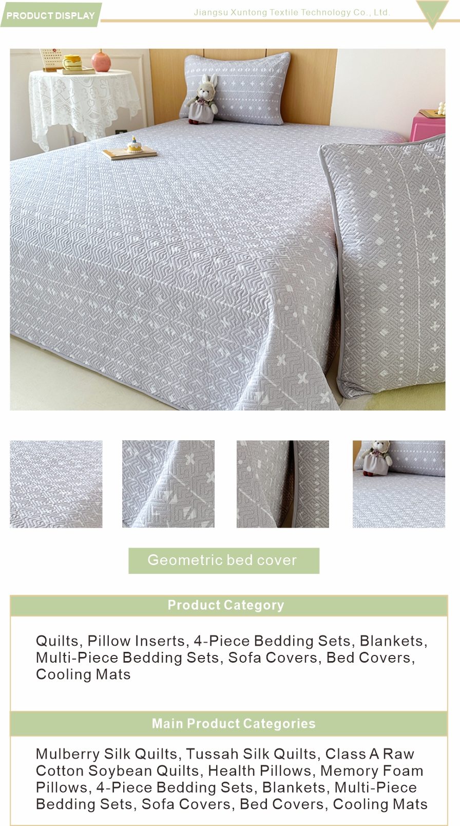 Washed Cotton Bed Cover with Geometry