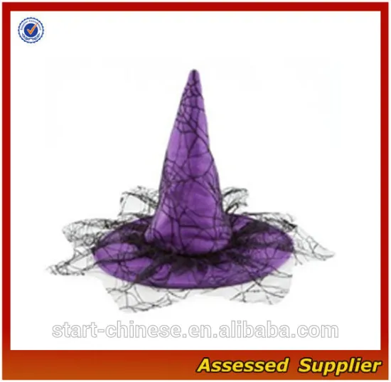 ZD388 Purple decorated halloween Lace Witches Hat