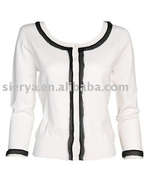 ladies fashion cardigan sweater with trims on front