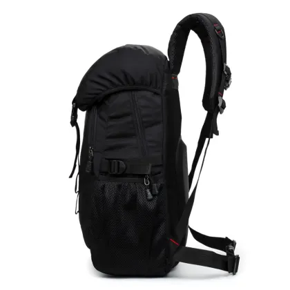Black casual waterproof nylon mountaineering backpack