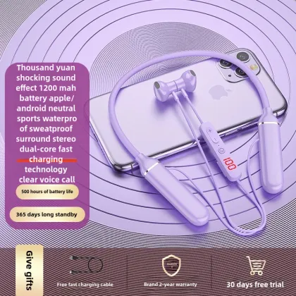 Type-C Charging Magnetic MP3 Wireless Stereo Sports Neckband K-Song Headphone with LED Display