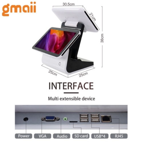 Cashier POS device with adjustable dual touch screen