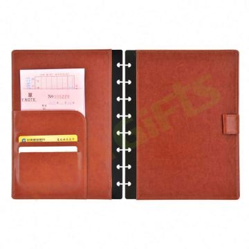 Conjunto de cubierta de disco de cuero Lichi PU personalizada para el cuaderno planificador con bolsillo - Junior A5 Half Letter tamaño