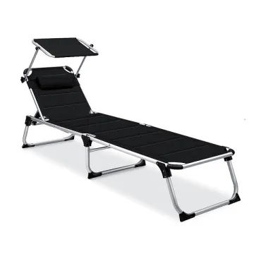 Foldable Aluminum Frame Foam Padded Sun Lounge Day Bed with Shade for Camping