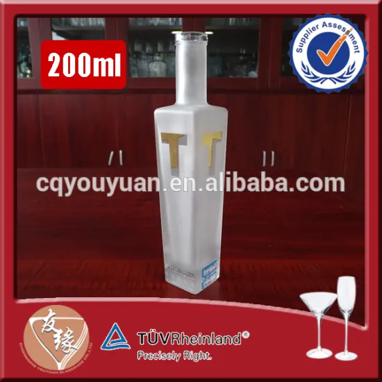 custom design frost decaled empty liquor 200ml glass bottle cork top