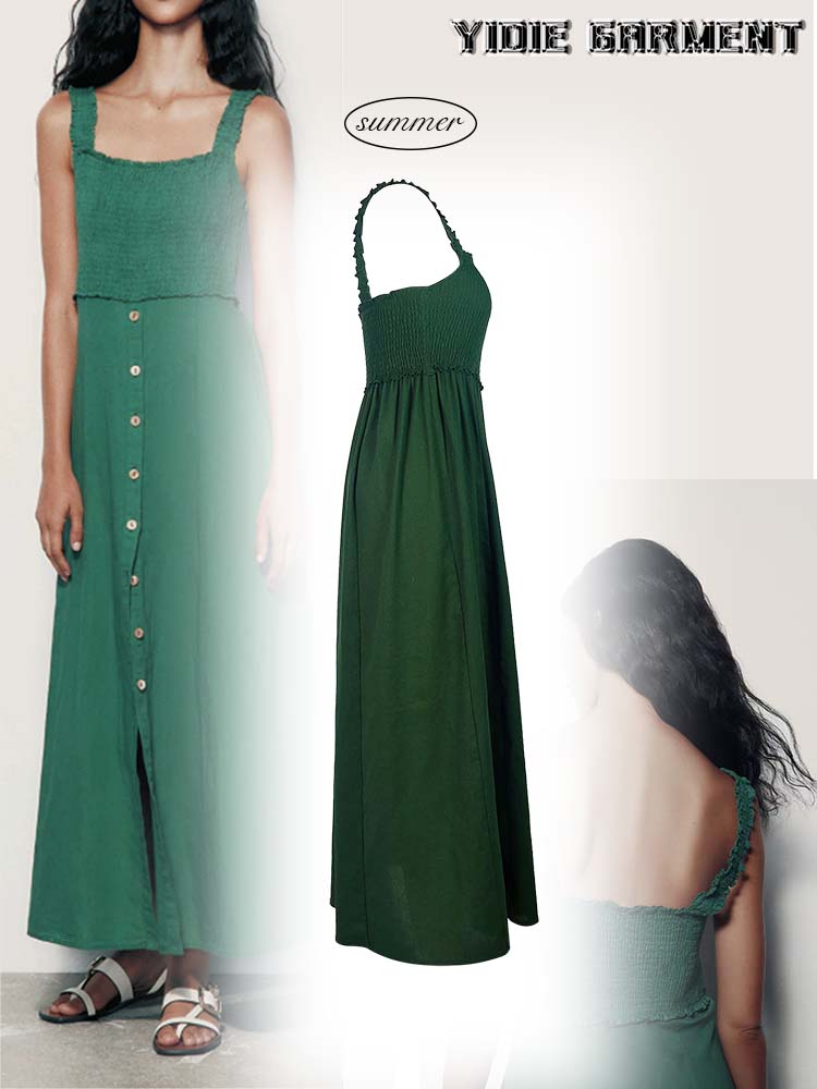 Linen Blend Slip Midi Dress