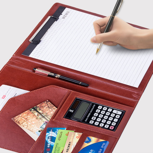 High Quality Simple Design PU Leather Document Holder with Calculator and Notepad
