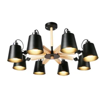 Nordic Wooden Ceiling Chandelier with Iron Lampshade E27/E26 for Living Room