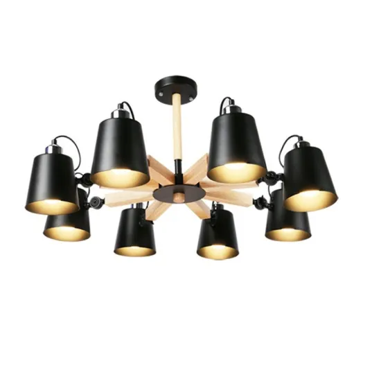 Nordic Wooden Ceiling Chandelier with Iron Lampshade E27/E26 for Living Room