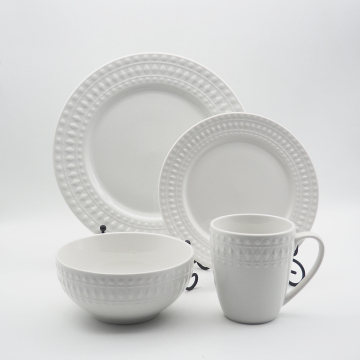 crockery white embossed ceramic dinnerware sets tableware