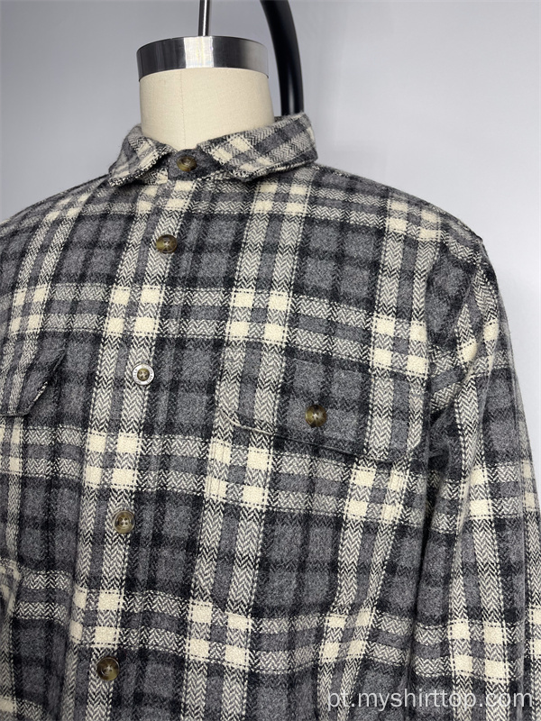 Camisa de mistura de lã xadrez pequena e confortável