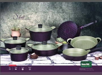 NEW design Die Casting Aluminum color non stick coating shell glass lid PFOA free egg pan milk pan casserole pan fry pan BBQ pan