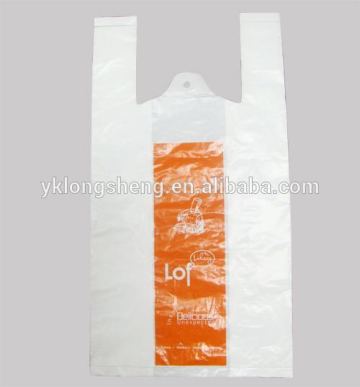 white disposable supermarket shopping with one printing t shirt bag