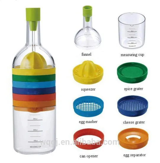 Plastic Wholesale Multi functional Bottle Shape 8-IN-1 Fruit Cutter Fruit Squeezer Fruit Chopper Kitchen Tools