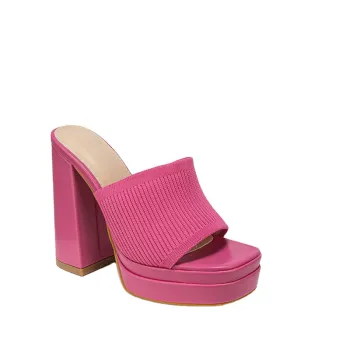 Waterproof, Comfortable, and Stylish: Women's Knitted Thick Heel Sandals with Elastic Cloth and High Heel Design for Outdoor Use - Perfect Fit for Size 42