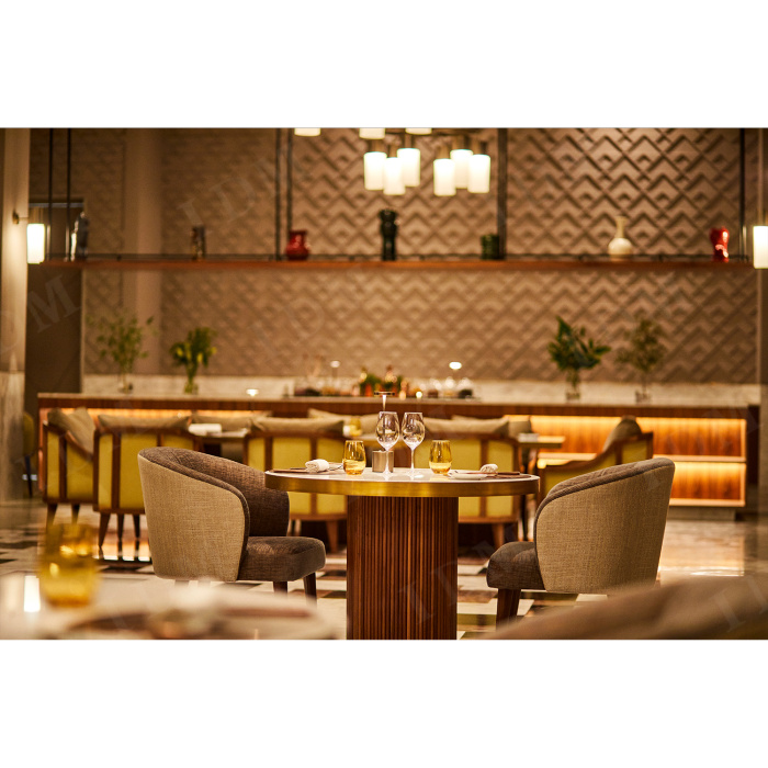 Muebles de comedor de madera de 6 plazas cuero moderno