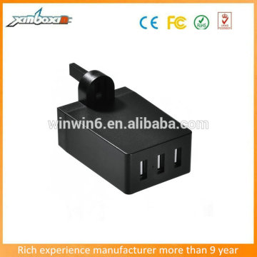 CE/FCC/ROHS 3-port Portable USB Cell Phone Wall Charger with UK Plug
