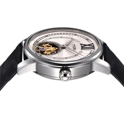 Stainless Steel Automatic Watch Genuine Leather Skeleton Mechanical Watches