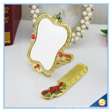 Castle design Handle Mirrors Delicate Metal Hand Cosmetic Mirrors Handle Mirror with Comb Set Hand Held Mirrors