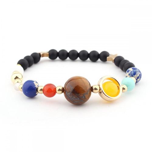 Gemstone Planetary bracelet Natural Stone Quartz Elastic Adjustable Bracelet for Men Women