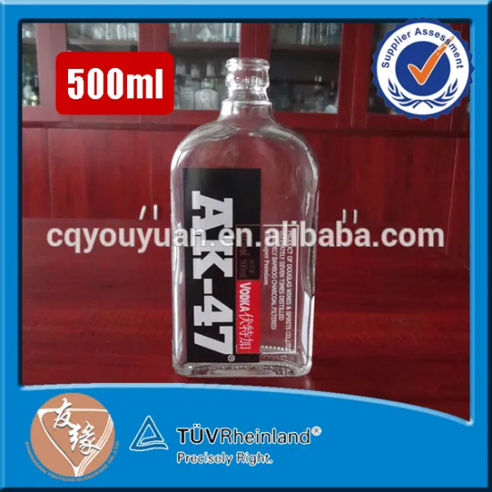 Hot selling decaled empty square vodka glass liquor bottles 500ml