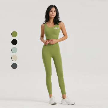 Custom Logo Wholesale Fitness Sets: Women's U-Back Sports Bra and High-Waist Yoga Leggings with Pockets